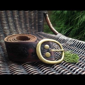 Lucky Brand Accessories - Embossed Leather Belt/ Brass Buckle Lucky Brand Accessories - Embossed Leather Belt/ Brass Buckle